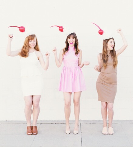 Girls dressed up as milk shakes